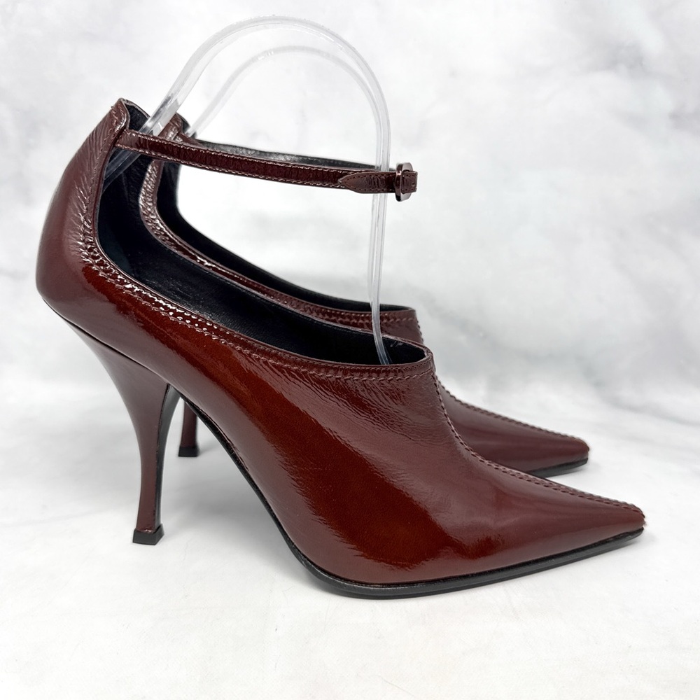 NEW Casadei Vintage Y2K Patent Leather Pointed Toe Ankle Strap Boots Heels 8.5
